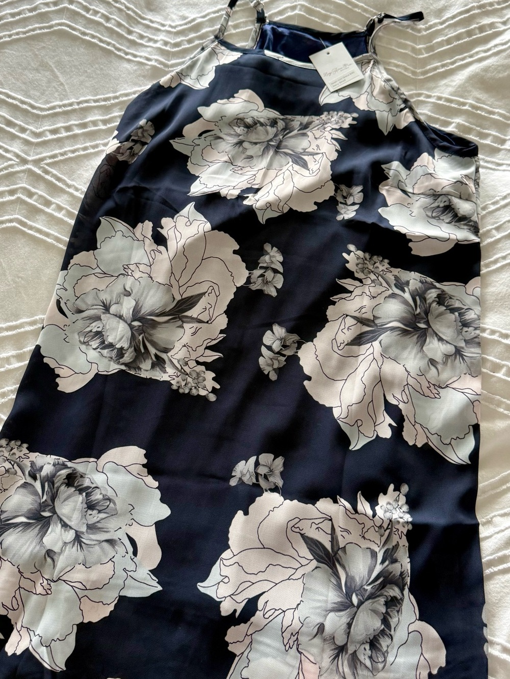 Navy Floral Slip Dress with White & Gray Blooms